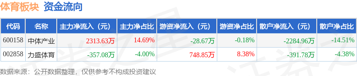 体育板块8月12日跌006%力盛体育领跌主力资金净流入195655万元(图2)