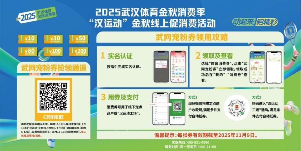 定好闹钟！武汉1000万元体育消费券10月6日开抢