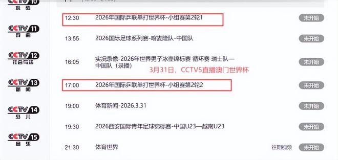 央视直播乒乓球时间表：3月31日CCTV5直播国乒！附世界杯今日赛程(图11)