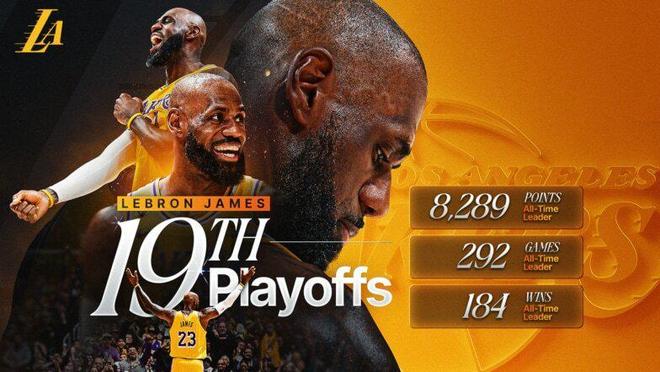 第19次季后赛！官网19项数据致敬詹姆斯：体育史上最伟大球员之一(图1)